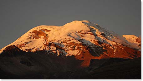 A sun kissed Chimborazo right outside the windows of our lodge