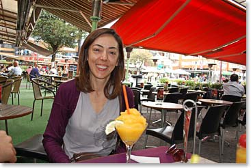 Ljerka enjoying a fresh fruit drink