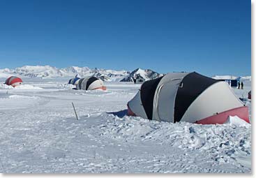 Berg Adventures deluxe facilities at the base, already set and waiting for our team, the Byrd clam.