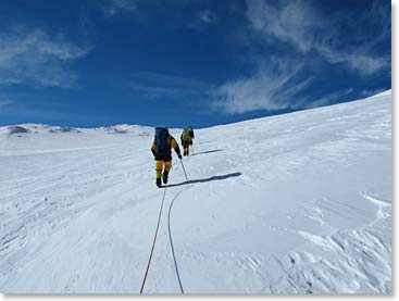 A typical fixed line leading climbers to the top