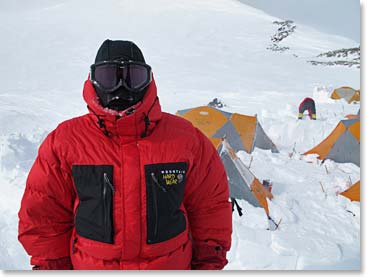 A climber protecting themself from the elements