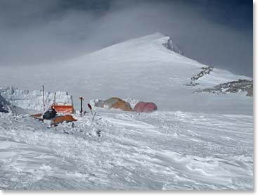 Deep tents prepared to face poor weather conditions.