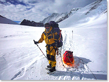 Wally pulling the sled from Vinson Base to Low Camp