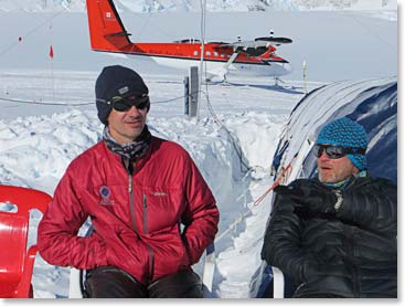 Vaughan and Mark kick back waiting for their flight from Vinson Base back to Union Glacier