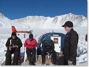 Hanging out with the Twin Otter pilots from Calgary, Canada before our flight back to Union Glacier