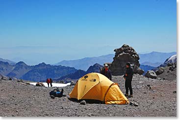 Our camp at Nido – completely dry, no snow