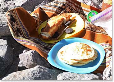 Part of our breakfast each morning: pancakes and a fresh baguette.
