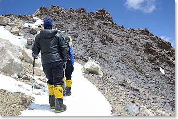 Arriving at high camp, Berlin Camp, 19,550 ft.