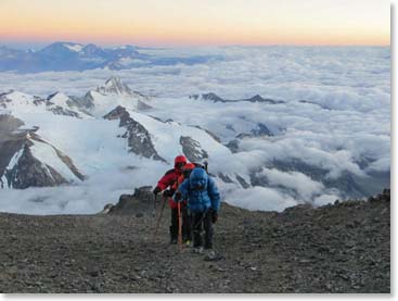 Step by step we climb higher on a beautiful morning.