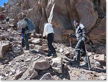 At the base of the candeleta, it actually got much warmer before we began our last part of the ascent. Above 22,000ft (6,706m).