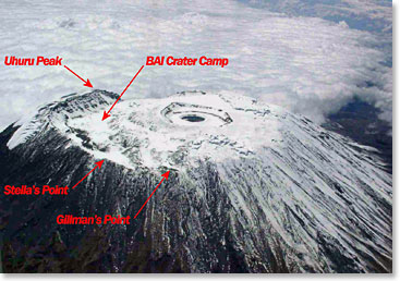 Map of Kilimanjaro’s crater
