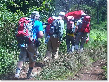 The team starting their climb