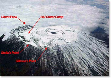 Mapa detalhado do topo do Kilimanjaro (Detailed map of the Kilimanjaro summit )