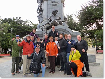 In the Plaza there is a statue of Magellen, with natives of Patagonia at his feet.  Our team posed here for our fist group photo.