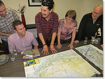 Felipe Voullieme, our lead Chilean guide explains some things on the map at our briefing at the hotel.  Today we are all excited to be underway.