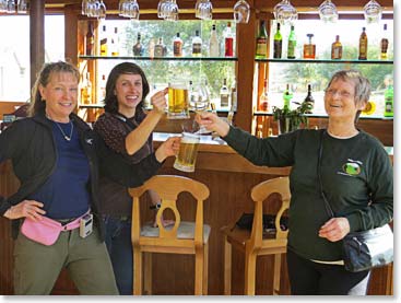 Deborah, Laura and Earlene toast to being in Torres del Paine National Park.