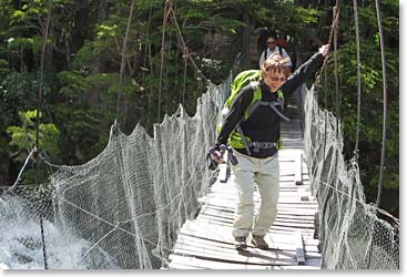 Rene crossing a windy bridge