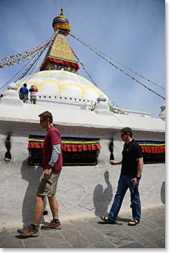 Todd and Daniel circumambulating the Stupa