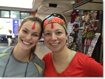 Today is a Hindu festival day in Kathmandu. Cassidy and Katie looked beautiful with their tika blessings inside the departure lounge at Kathmandu’s domestic airport.