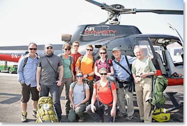 The team ready to fly to Lukla - this is one of two B-2's we flew ... which carried five members per helicopter.