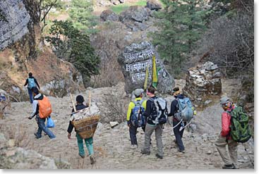 Our team moving along the trail