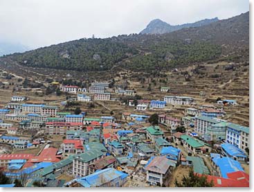 We arrived in Namche about 1:00 PM.  It was a little bit cloudy, but still beautiful and it was a great feeling to have made it.