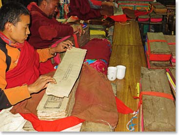 Inside lamas were reading from sacred texts.