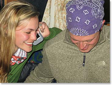 From 13,100 feet in the Himalayas, Cassidy called to tell her Mom the good news. Her ring is beautiful!
