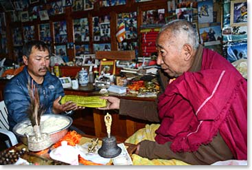 We went straight to Lama Geshe’s house, which is located near the monastery. We had the prayer flags which will fly at Base Camp blessed by Geshe.  Several of our team members had prayer flags to take home blessed as well.