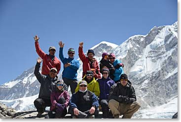 The team celebrates being high in the Himalaya and almost to our destination: Everest Base Camp.
