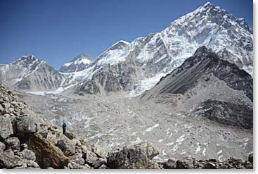 The views are spectacular as we climb along the moraine