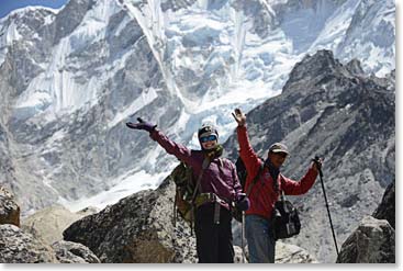 Cassidy and Nuru ahead of us on the trail beckoning the way