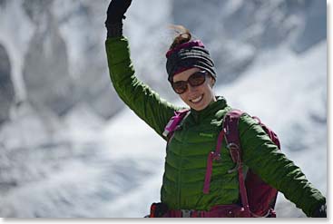 Katie Ross Celebrating being high on the glacier