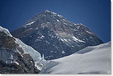 Everest was visible for much of our walk up the moraine into Base today.