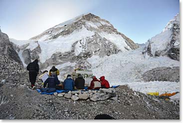 As the sun came up, preparations were underway to begin the Pooja.