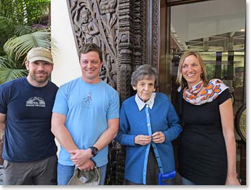 Steve and Daniel with the legendary ladies of Expedition Journalism, Elizabeth Hawley and Billi Bierling