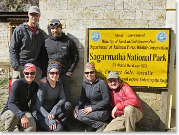Early this morning we entered Sagarmartha National Park.  A few of us stopped for a picture op at the Park entrance.