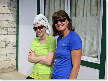 Why we love Panorama Lodge, Part 1.  Katie Ross and Joanne were showered with clean hair shorty after we arrived.