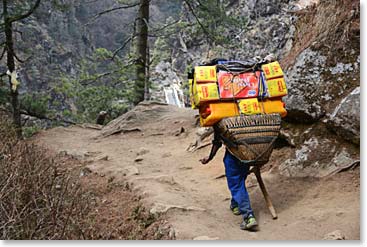 On Thursday, as we got closer to Namche Bazar we saw porter carrying loads to the Saturday market.