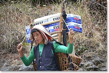We were especially glad to see several Everest Beer porters carrying their goods ahead of us toward Namche.