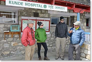 In Khunde we visited the Kunde Hospital, founded by Hillary's trust and supported largely by the Canadian Himalayan Foundation.  Two doctors from western Canada, Katie Ross and Howard Stockburger and Todd, a paramedic from Arizona at the hospital