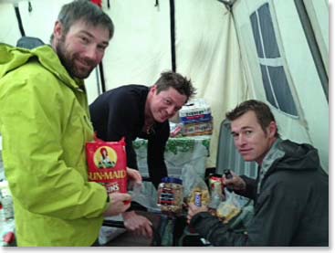 Team packing some food for the upper mountain