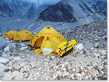Before the climbers left for their journey through the icefall on Monday, Daniel's pack waited ready to go outside his tent while the team ate an early breakfast.