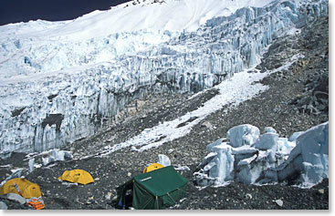 View of Camp II surrounded by ice
