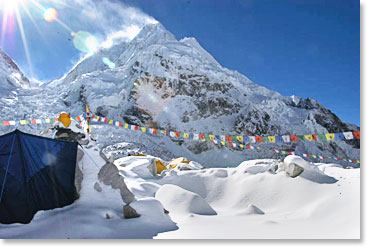 Everest Base Camp covered in snow