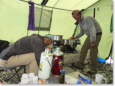 Dawa Nuru and Tashi do most of the cooking for the team at Camp II