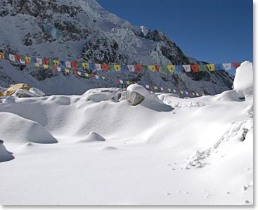 Snow covered Everest Base Camp 