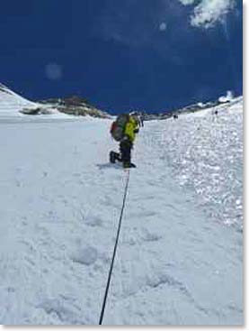 Climbing the steep Lhotse face