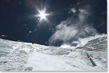 The hard snow and blue ice on the Lhotse Face