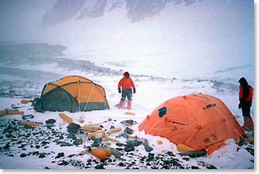 Life at the South Col is not easy, especially in windy conditions.
